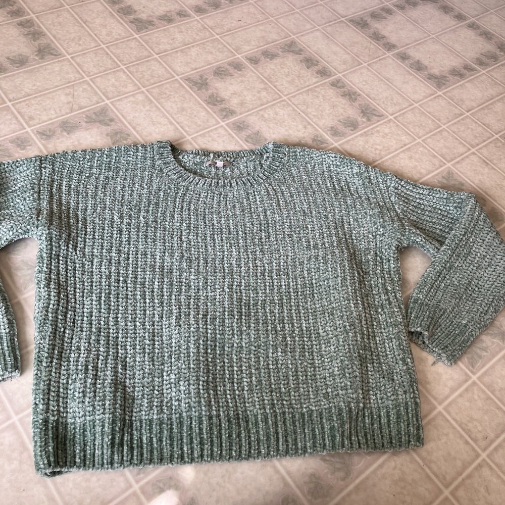 Skies Are Blue Crushed Velvet Cropped boxy Luxury Loose Sweater Seafood Green